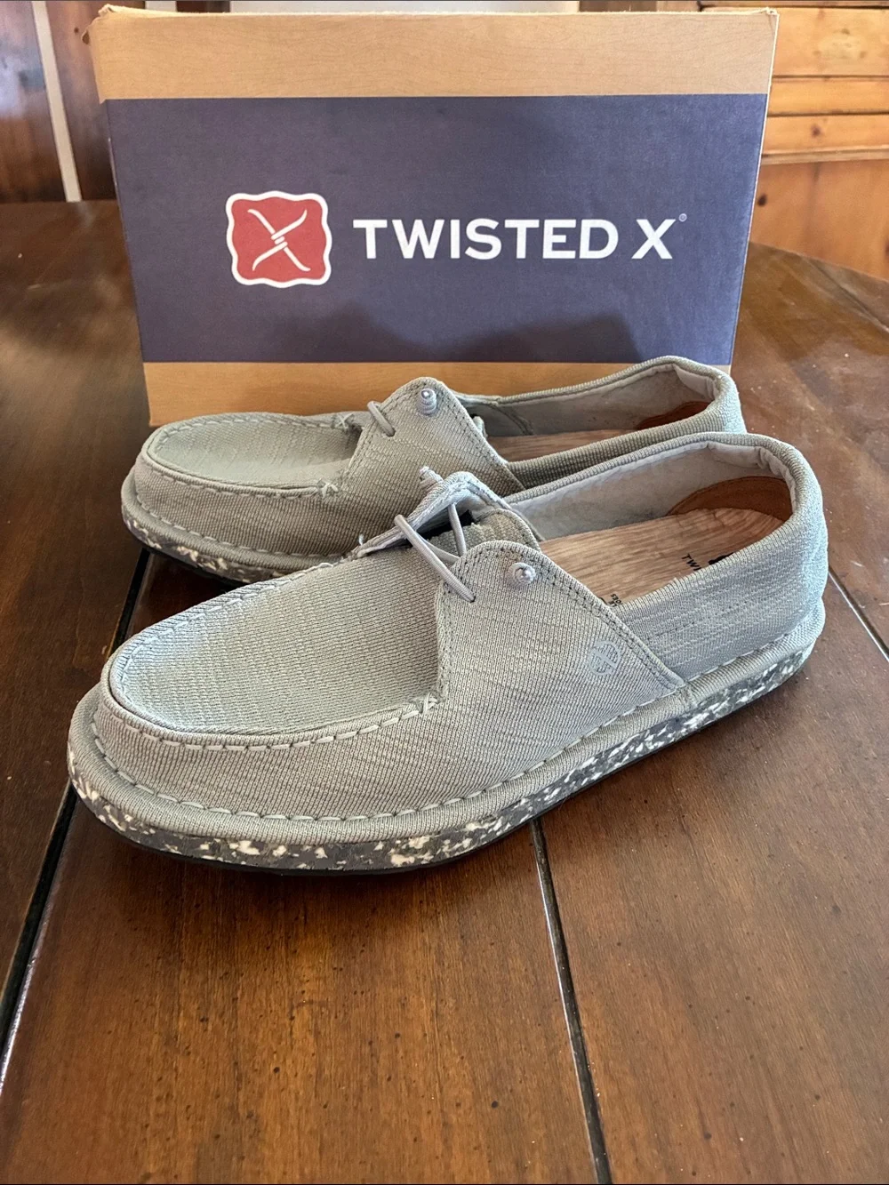 Twisted X Men’s Canvas Boat Shoes — Light Gray